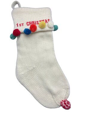 Pottery Barn Kids Babies 1st Christmas Christmas Stocking Pom Pom 18" White